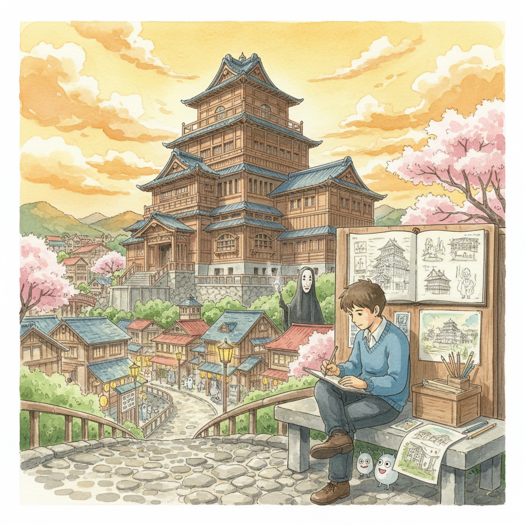 道後温泉のスケッチ