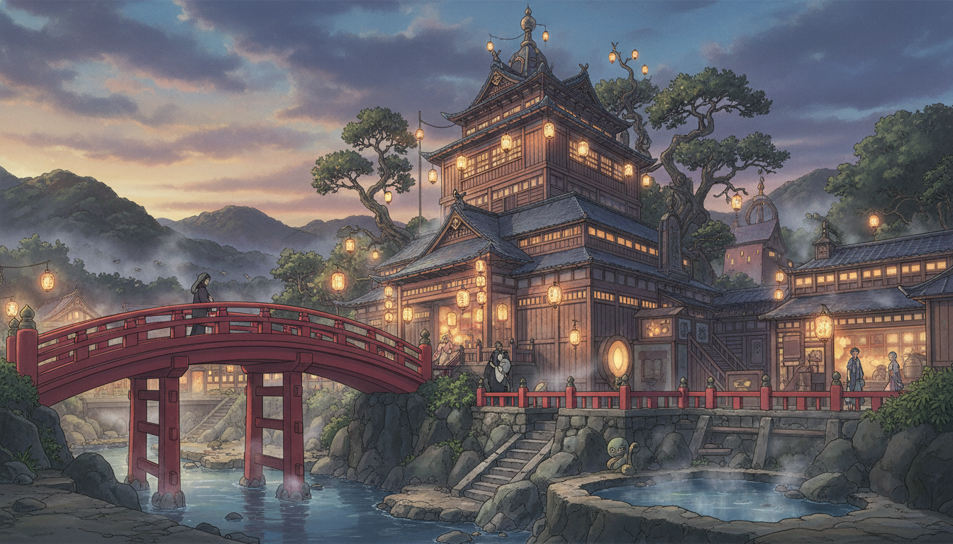 結論：積善館は直接のモデルではないが、日本古来の温泉文化が物語の基盤に