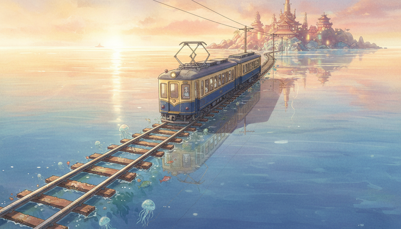 千と千尋の神隠しの線路は「海原電鉄」という名前の神秘的な水上線路