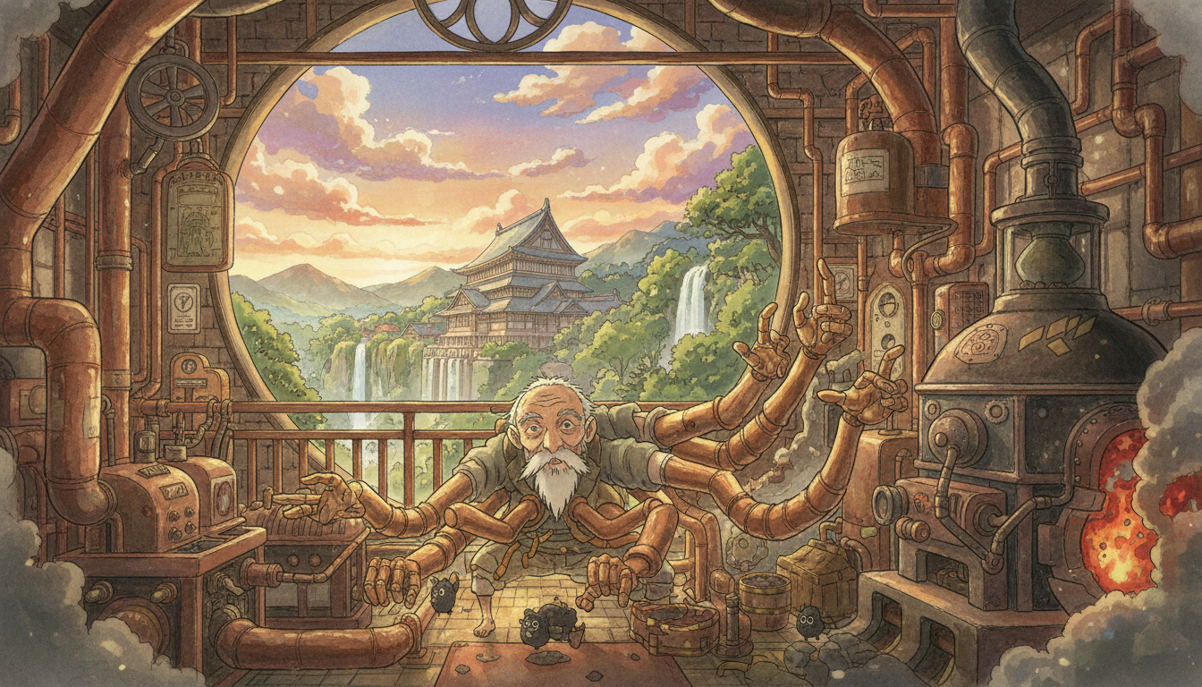 ひげじい(釜爺)は油屋のボイラー室で働く老人