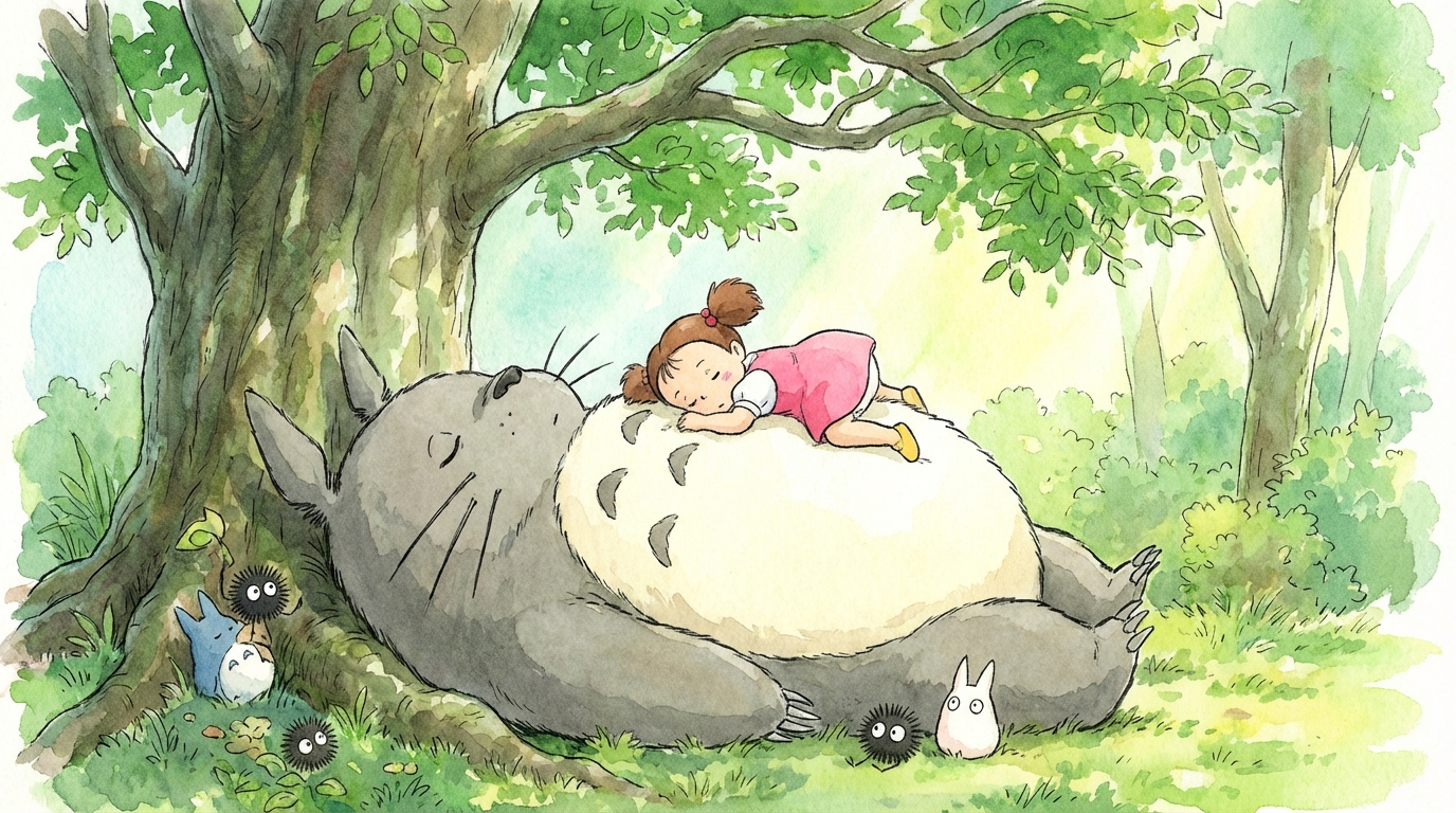 メイがトトロのお腹で眠るシーン