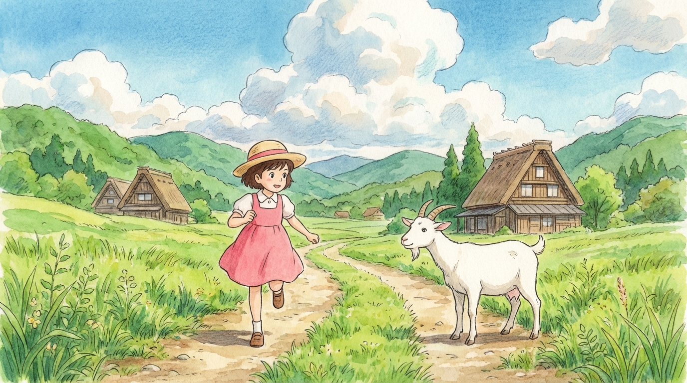 ヤギのシーンはメイがトトロを追いかける道中に登場